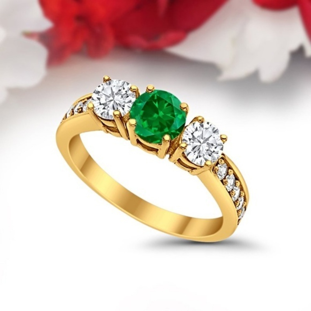 Round Three Stone Red Ruby Engagement Ring